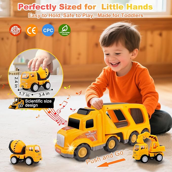 Nicmore Construction Truck Toddler Toys Car: Toys for 1 2 3 4 Year Old Boy 5 in 1 Carrier Toys for Kids Age 1-3 2-4| 18 Months 2 Year Old Boy Christmas Birthday Gifts