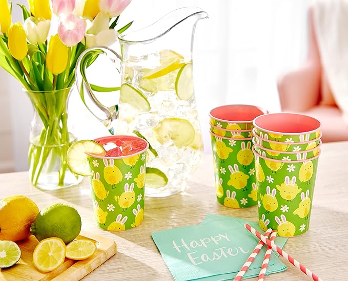 American Greetings 16 oz. 8-Count Reusable Plastic Cups, Easter Party Supplies