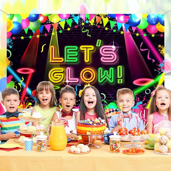 BOAO Neon Glow Party Backdrop Fabric - Birthday Decorations, Themed Background, 5.9 x 3.6 Ft