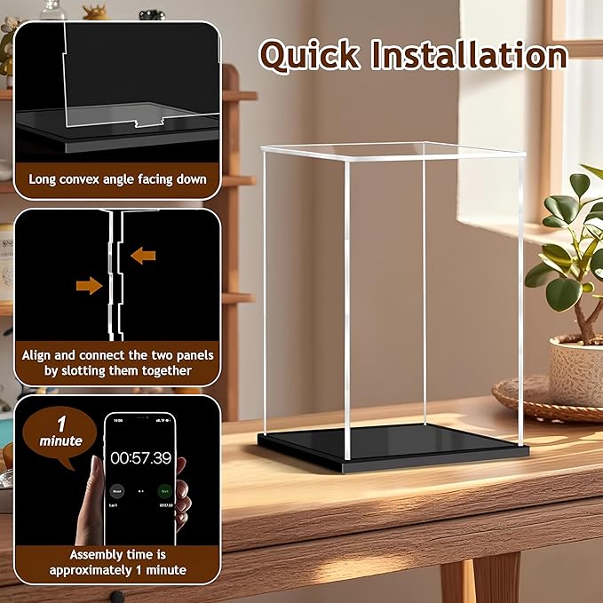 Non-Flimsy Acrylic Display Box – A Large, Thick, Truly Sturdy 6x20x22in(Length x Width x Height) Crystal-Clear Display Case, Securely Fixed with Nut Pins, No Push-in Slots Required