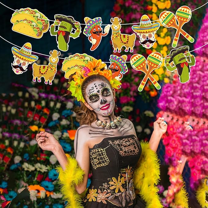 Mexican Party Decorations Fiesta Party Decorations Happy Birthday Banner Decor Supplies for Fiesta Mexican Themed Taco Birthday Day of the Dead Supplies 5 Cinco De Mayo Women Men