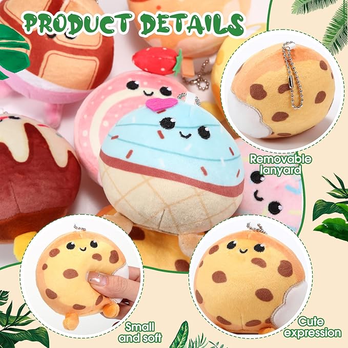 Libima 9 Pcs Mini Stuffed Animals Bulk Adopt a Pet Party Favors 3.15 Inch Small Plush Keychains Cute Ornaments Toys for Baby Shower Birthday Gift Bags Fillers Easter Basket Stuffers(Desserts)