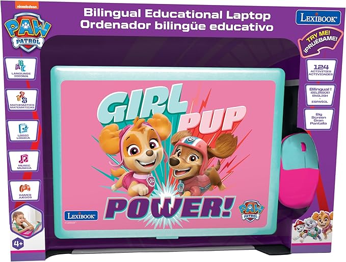 Lexibook, Paw Patrol, Educational and Bilingual Laptop in English/Spanish, Toy for Children with 124 Activities to Learn, Play Games and Music, Pink, JC598PAGi2