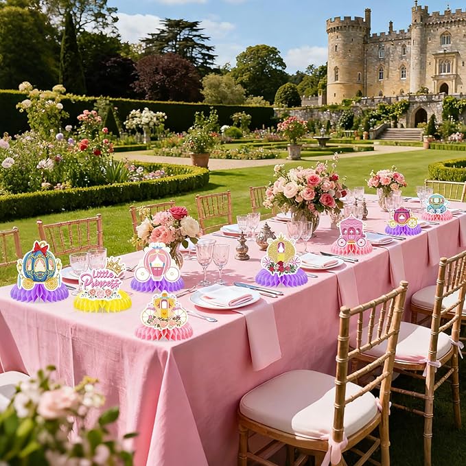 9 Pcs Princess Carriage Party Honeycomb Centerpieces 3D Cardboard Floral Princess Table Centerpieces Carriage Birthday Party Decorations Table Topper for Girls Birthday Baby Shower Party Supplies