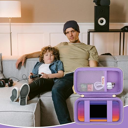 Supmay Hard Travel Case for My Arcade Data East Pocket Player, Portable Video Game System Handheld Game Protection Case with Mesh Pocket for Batteries and USB-C Cable, Purple