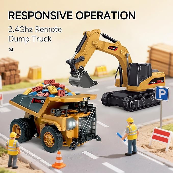 BRRRRT 1/64 RC Dump Truck,Mini Dump Truck Toy,8-Channel Remote Control Toy with Metal Bed & Light, RC Construction Vehicles,Type-C Built-in Battery,Birthday Gifts for Boys and Girls Age 3+