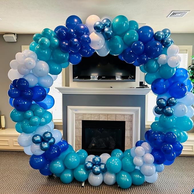 Teal Blue Balloons 12 Inch 60pcs Ocean Turquoise Blue Party Balloons Transparent Metallic Pastel Light Blue Latex Helium Balloon for Under The Sea Birthday Baby Shower Shark Party Decorations