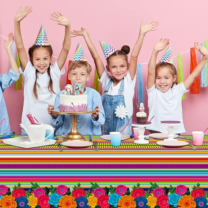 3 Pieces Mexican Fiesta Party Supplies Mexican Theme Tablecloths Fifth of May Table Covers Mexican Floral Stripes Tablecover for Happy Birthday Taco Weddings Baby Shower Party Favors Decorations