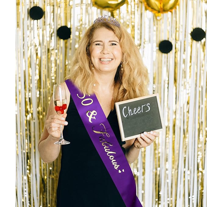 Purple 50th Birthday Decorations - Sash, Tiara, Crown & Party Favors