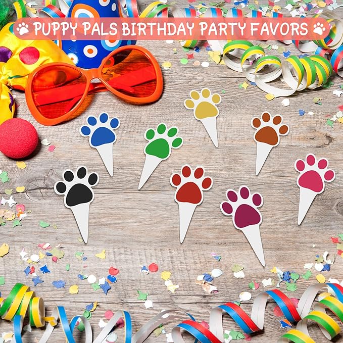 48 Pcs Paw Cake Topper 8 Color Paw Print Cupcake Topper Dog Birthday Party Supplies Dog Pet Puppy Dog Birthday Party Decorations