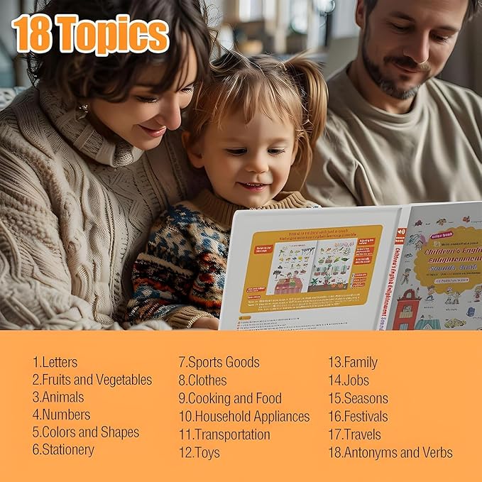 500-Word Audio Learning Book, English Words Sound Book for Kids,Tap to Learn 18 Daily Topics Vocabulary,500+ Words Talking Interactive Audio Books for Early Learning English