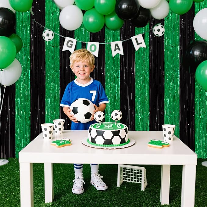 TONIFUL 2Pcs Black Green Door Streamers,Green Photo Booth Backdrop,Metallic Streamers Green Foil Fringe Curtains for Birthday,Christmas,New Year,St. Patrick's Day Party Streamers Decor