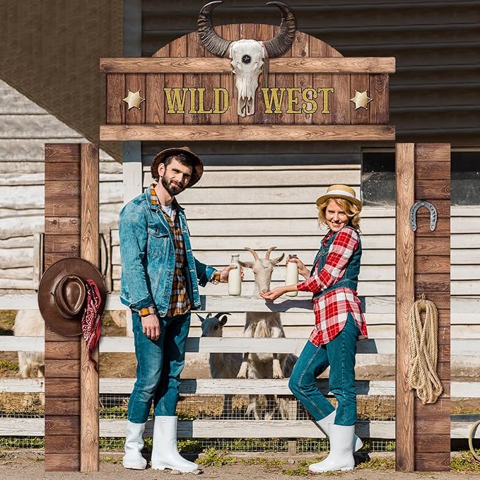 Chunnin West Cowboy Party Door Decoration Wild West Party Decoration Cowboy Door Banner Hanging Supplies Western Themed Saloon Banner for Western Rustic Bar Photo Booth Props Favor