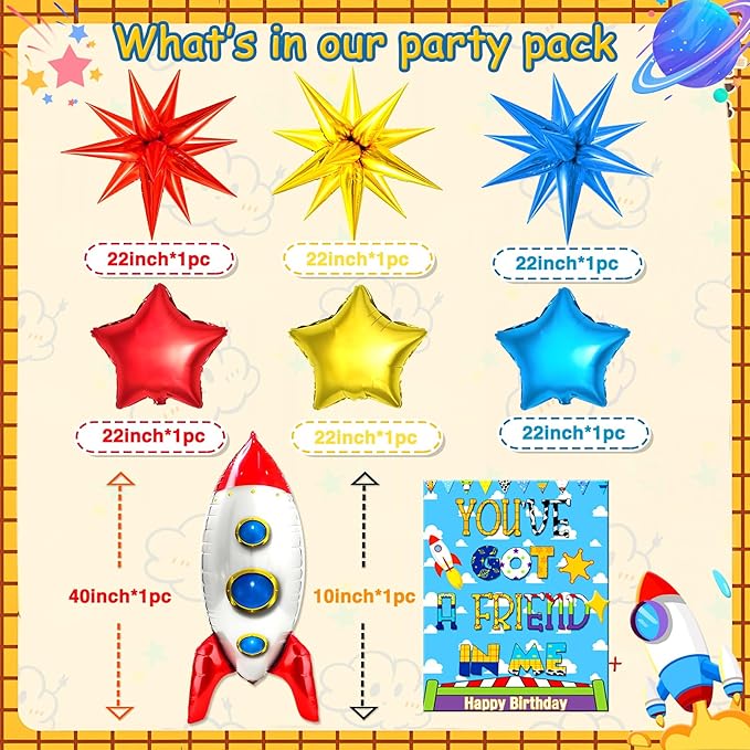125pcs Toy Theme Birthday Decorations, Balloons Backdrop Banner Tablecloth Cake Topper for Cartoon Story Birthday Party Decorations
