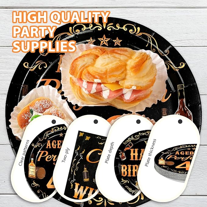 96 Pcs Whiskey 40th Birthday Party Supplies Aged To Perfection 40th Plates and Napkins Disposable Cheers and Whiskey Tableware Set for Men Vintage 40 Years Old Birthday Party Decorations Serves 24