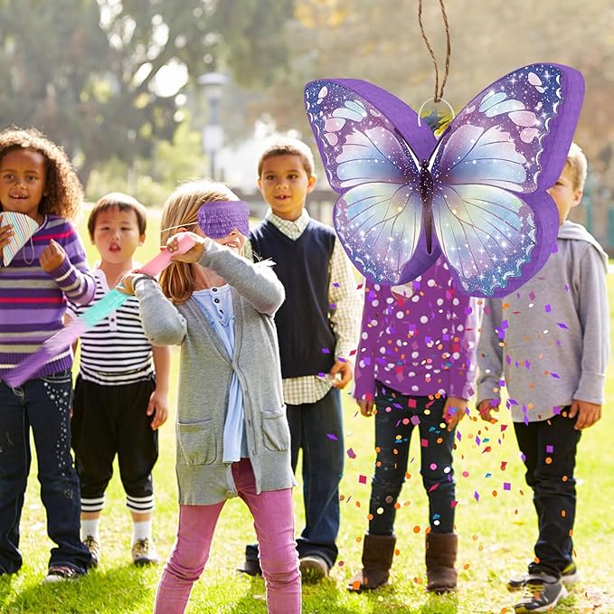 Butterfly Pinata with Stick & Blindfold Purple Pinata Large Funny Pinatas for Girls Boys Birthday Party Spring Party Butterfly Themed Parties Decoration