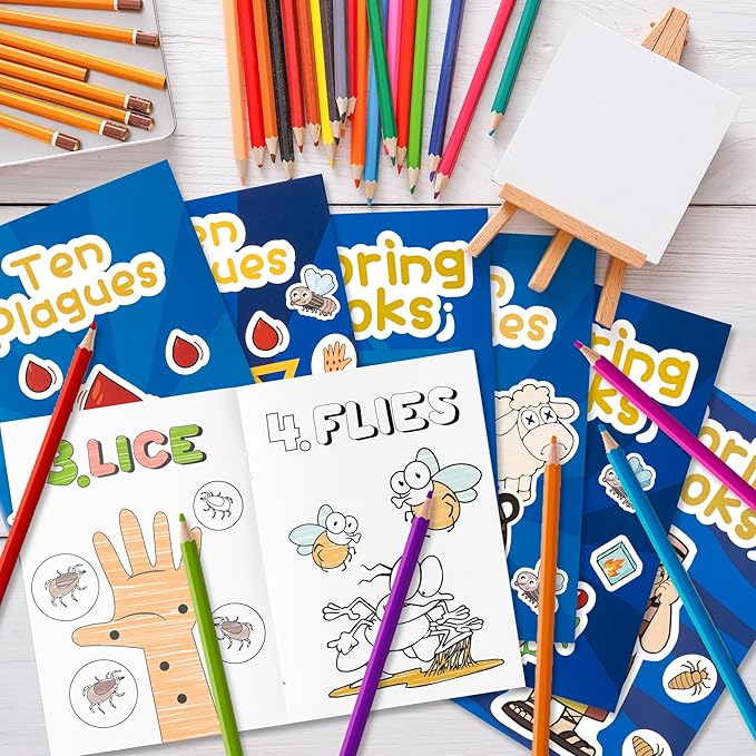 X1zuue 48Pcs Passover Coloring Books for Kids Bulk Ten Plagues Mini Coloring Booklet Pesach Jewish Holiday DIY Educational Art Drawing Book with for Jewish Pesach Seder Party Favors Goodie Bag Filler
