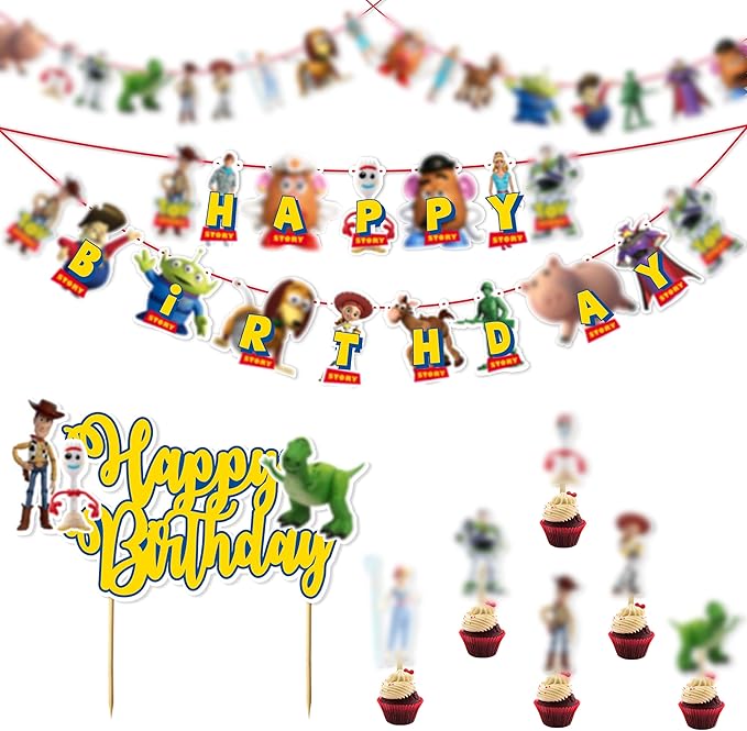 "Toy Stry Theme Birthday Party Supplies – Cartoon Character Decorations Inspired by Woody & Friends – Perfect for Birthday Parties, School Events, Family Gatherings, and Movie-Themed Celebrations"
