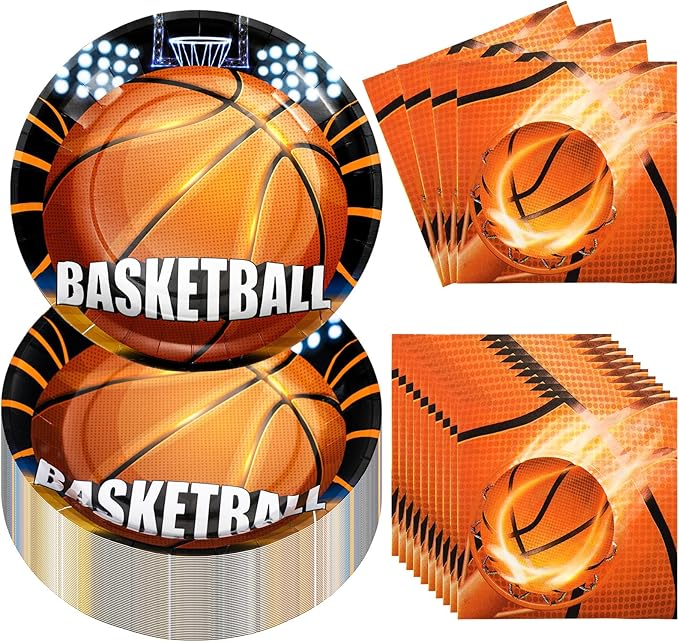 Umigy 100 Pcs Basketball Plates and Napkins Party Supplies Basketball Tableware Dinner Lunch Dessert Appetizer for Kids Boys Baby Shower Birthday Sport Party Decor Serves 50(Classic Style)