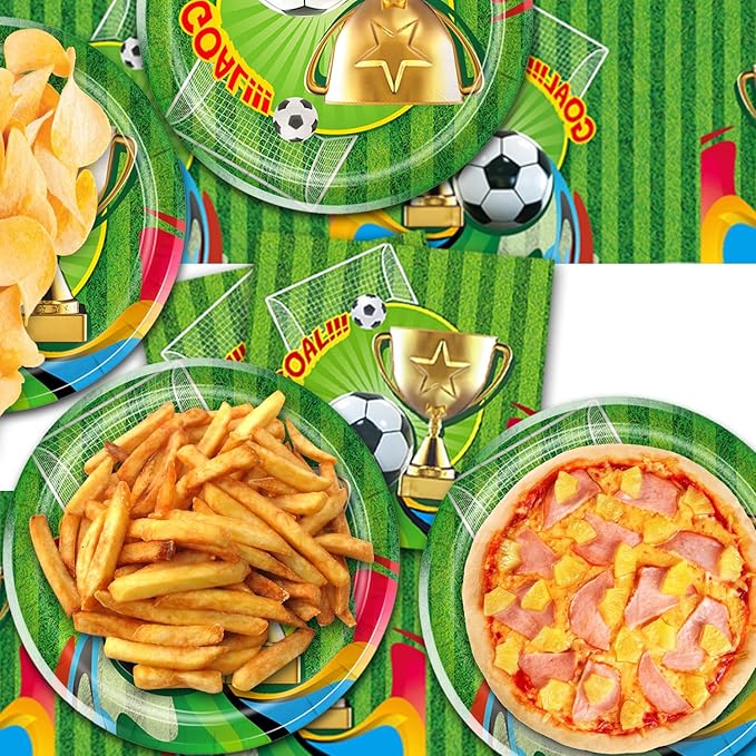 41pcs Soccer Party Supplies ,include 20 Plates, 20 Napkin and 1pcs Tablecloth,Used for Soccer Birthday Party Decoration (Green Soccer III)