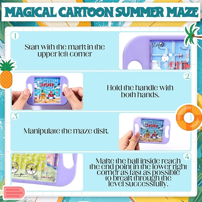 36 Pcs Mini Maze Puzzle Bulk for Kids Hawaii Party Favors Small Maze Cubes Game Educational Handheld Puzzle Travel Games Easter Classroom Exchange Gifts for Students Adult(Summer)