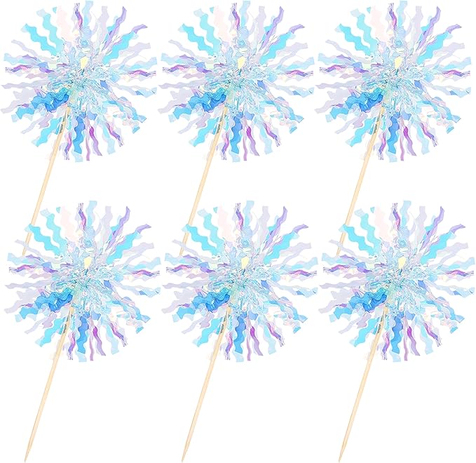 30 PCS Foil Firework Cupcake Toppers Sparkle Tinsel Cupcake Picks Happy Birthday Cake Toppers Drink Stirrers Cocktail Food Fruit Toothpicks for Baby Shower Wedding Party Decorations Supplies Blue