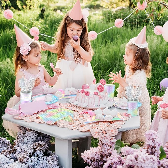 144 Pcs Mermaid Party Supplies Tableware Mermaids Themed Decorations Under the Sea Party Dinnerware Set Includes Plates Napkins Cups Spoons Fork Knives for Baby Shower Birthday Party(Cute Style)
