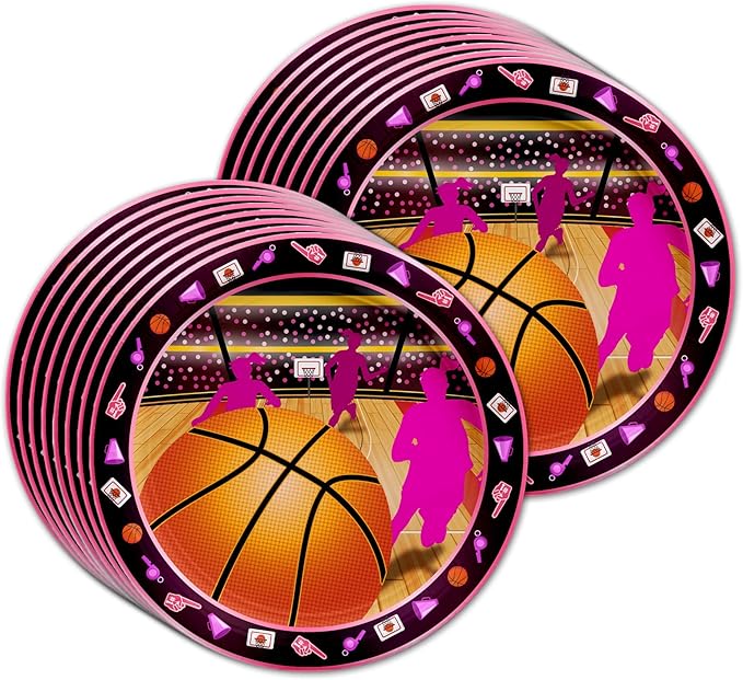 Pink Basketball Girl Birthday Party Supplies Set Plates Napkins Cups Tableware Kit for 16