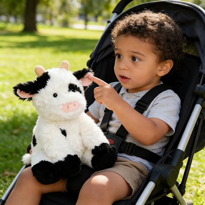 Hopearl Adorable Plush Cow Toy Floppy Dairy Cattle Soft Stuffed Animal Cute Birthday Gifts for Boys Girls Kids Toddlers, 9''
