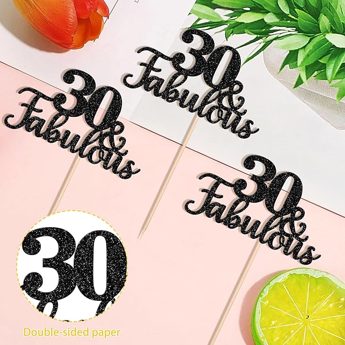 12 PCS 30 and Fabulous Centerpiece Sticks Double Sided Happy 30th Birthday Table Flower Centerpieces Sticks Cheers to 30 Floral Decorations for 30th Birthday Anniversary Party Supplies Black