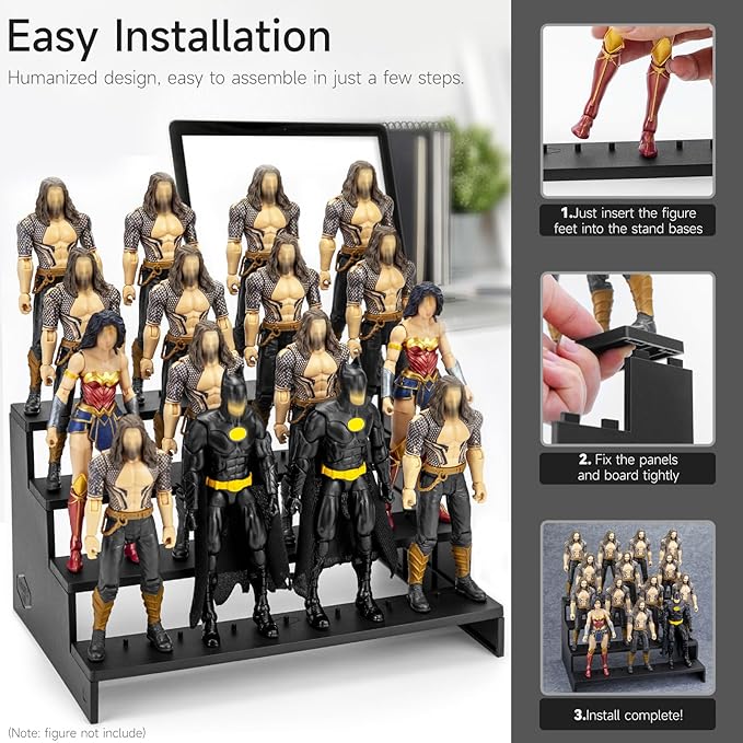 6 inch Acrylic Riser Display Shelf,Clear Action Figures Stands With PEG,4 Tier Toy Collectibles Organizer Compatible with 1/12 Scale Action Figure Toy (Fit For 6 inch Figure Toy-Black)