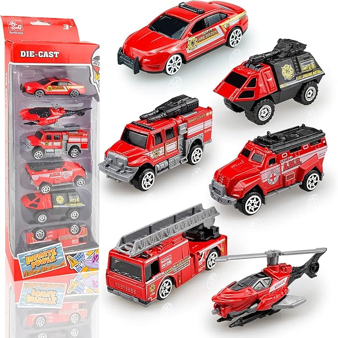 6 Pack Diecast Fire Trucks for Toddlers 3-5, Alloy Metal Fire Truck Toy for Boys 3 4 5 6 7 Years Old, Mini Fire Engine Car Toys City Emergency Vehicles for Kids Boys Girls Birthday Easter Gifts