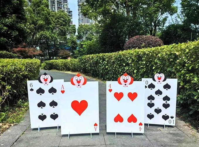 4pcs Queen's Soldiers Big Cards Yard Signs 22.9"*14"with Stakes Alice Party Decorations Queen of Hearts Accessories AliceThemed Party Decor Large Lawn Garden Sign Indoor Outdoor