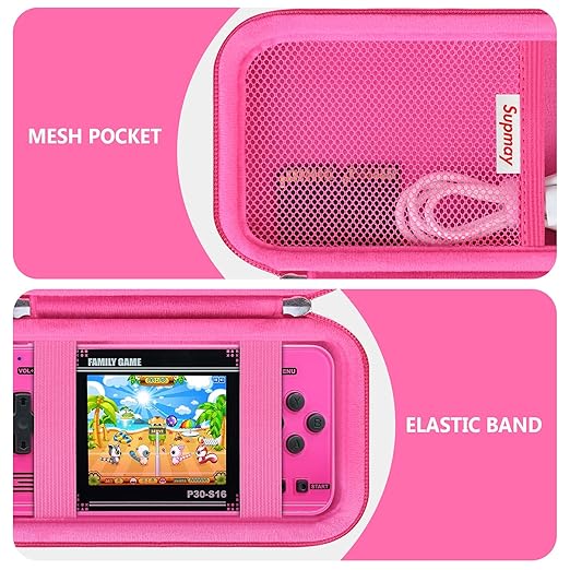 Supmay Carrying Case Compatible with WELLST·G/ for GuaiyeyeAP Handheld Game for Kids -Preloaded 220 Retro Video Games, Portable Gaming Player Storage Holder Travel Bag with Mesh Pocket, Rose red
