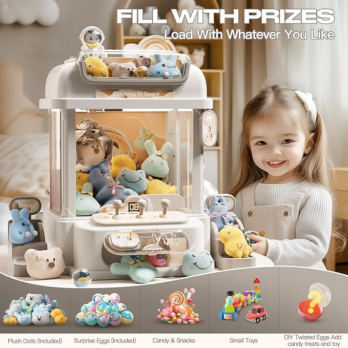 Remote Control Claw Machine for Kids, Mini Vending Machines Candy Grabber Prize Dispenser Toys for Girls, Arcade Game Machine with Light Sounds, Birthday Gifts Toys Age 3 Years (White)
