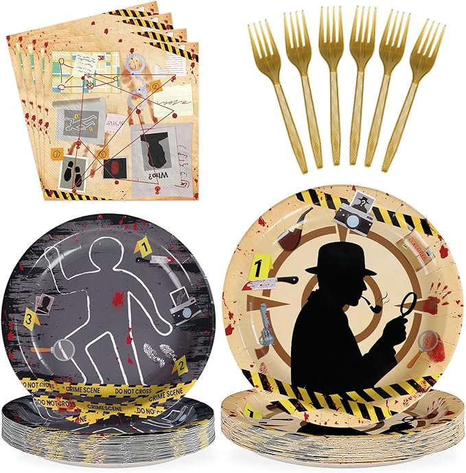 96Pcs Murder Mystery Themed Party Supplies Top Secret Plates and Napkins Secret Agent Spy Detective Tableware Sets for Halloween Crime Scene Escape Room Kids Birthday Party Decorations Favors Serves24