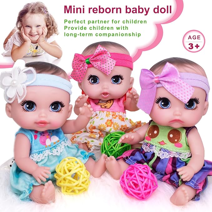 6" Cute Small Baby Doll Newborn Baby All Vinyl Reborn Baby Dolls for Girls Swivel Mini Dolls 16 cm Crying Baby DIY Toys for Ages 3+(Purple)