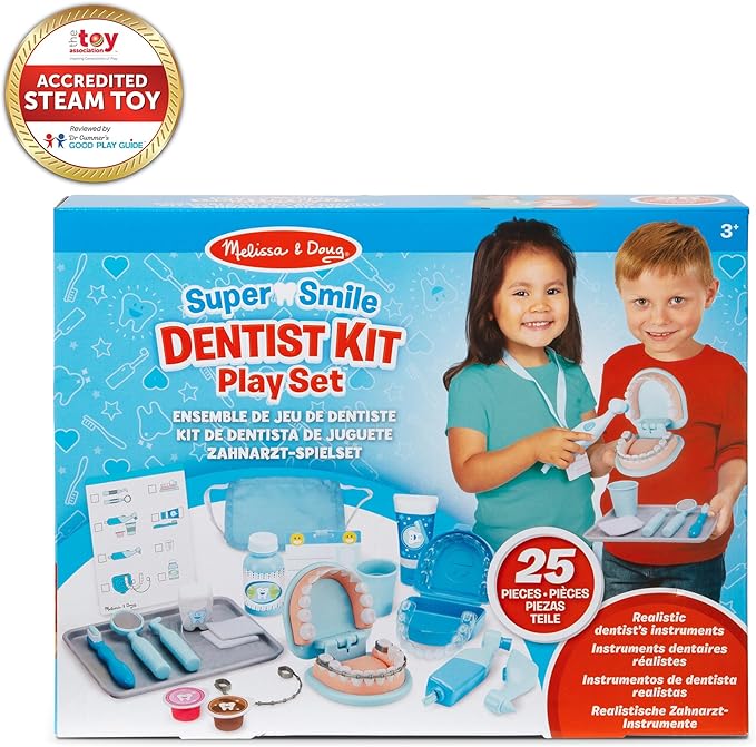 Melissa & Doug Super Smile Dentist Play Set, 25-Piece Dentist Kit with Oversized Teeth, Large Tools & Accessories, Kids Toys for Girls & Boys 3+