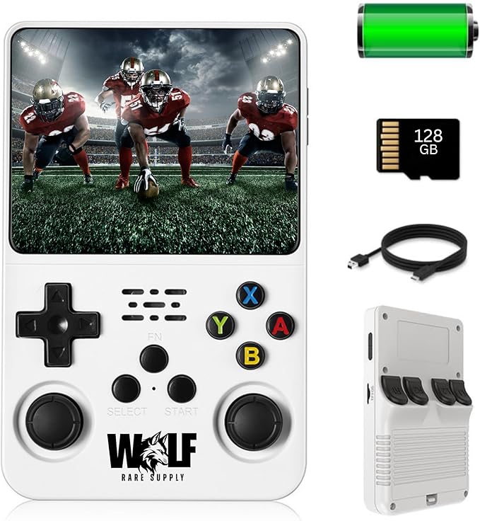R36S Retro Handheld Game Console 128GB – 20,000+ Games, 3.5” HD IPS Screen, Portable Arcade Gaming System, 4000mAh Battery, Dual Joystick, Expandable Storage Retro Video Game Console (White)