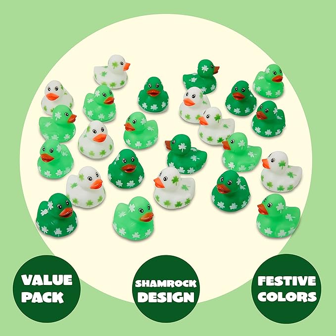JOYIN 24 Pcs St.Patrick's Day Rubber Ducks Bulk for Patrick's Party Supplies, Green Shamrock Ducks for Kids Accessories Party Favors