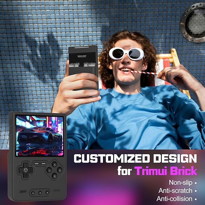 Silicone Case for Trimui Brick, Anti-Slip, Shock Proof, Soft Protective Case for Trimui Brick Handheld Game Console with Lanyard - Black