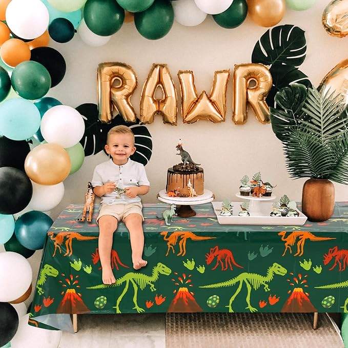 Staraise 3 Pieces Dinosaur Birthday Decorations Party Tablecloth, Dinosaur Table Cover PE Waterproof Rectangle Tablecloth for Kids Boy Birthday Classroom Dino World Party Decorations, 51.2X 86.6inch