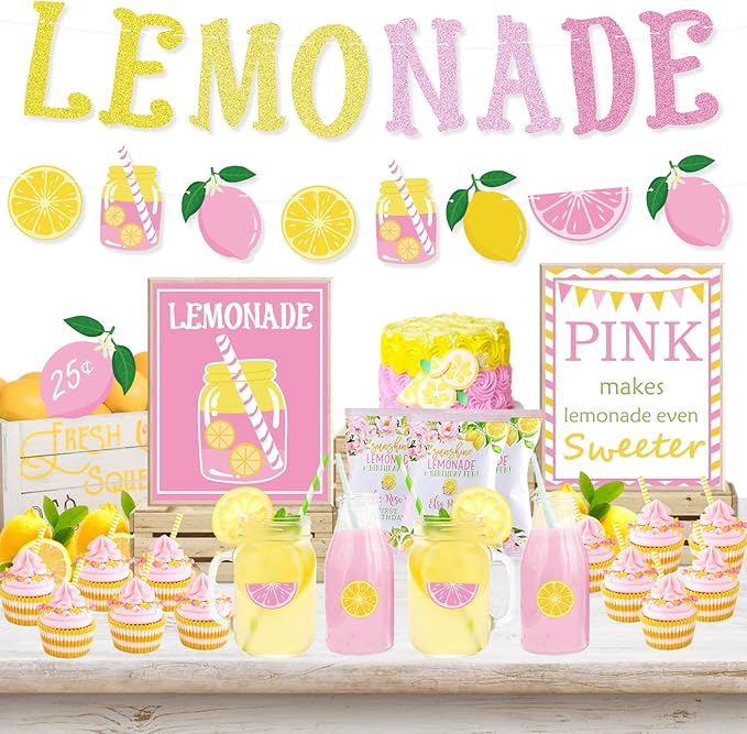 Lemon party Decorations, Lemonade Stand Decorations with Lemonade Banner Lemonade Sign Coffee Bar Signs Lemon Stickers for Summer Lemon Birthday Baby Shower Bridal Shower Party Supplies