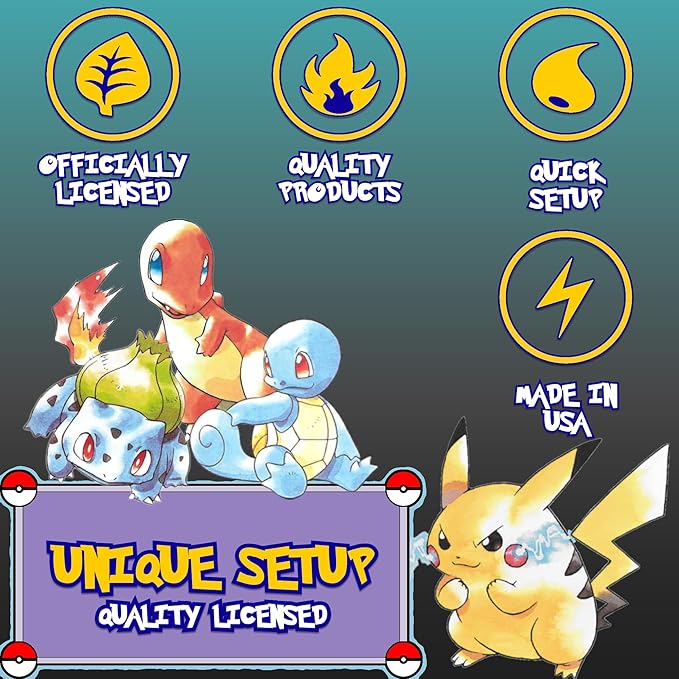 Unique Pokémon Party Supplies | Tabletop & Party Hats Set | Serves 16 | Officially Licensed | Plates, Napkins, Plastic Table Cover, Party Hats | Birthday Decorations For Kids & Classrooms