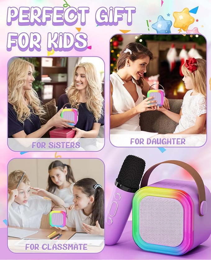 Karaoke Machine for Kids Microphone Wireless Toys Gifts for Teen Girls Age 5-7 Birthday for Kids 4 5 7 9 6 8 10 Year Old Ideas (Purple)