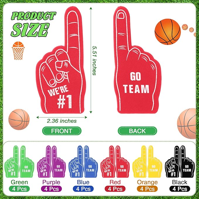 Aoriher 120 Pcs Basketball Sports Party Favors Set Serve 24, Basketball Goodie Bulk Foam Finger Mini Stress Ball Slap Bracelet Charm Bracelet Stamp for Girl Boy Kids Party Supplies