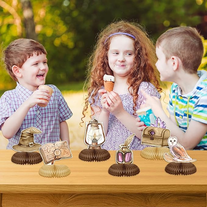 Magical Wizard Birthday Decorations 8Pcs Magic School Witch Wizard Honeycomb Centerpieces Vintage Castle Owl Table Topper Decor for Magical Baby Shower Party Supplies