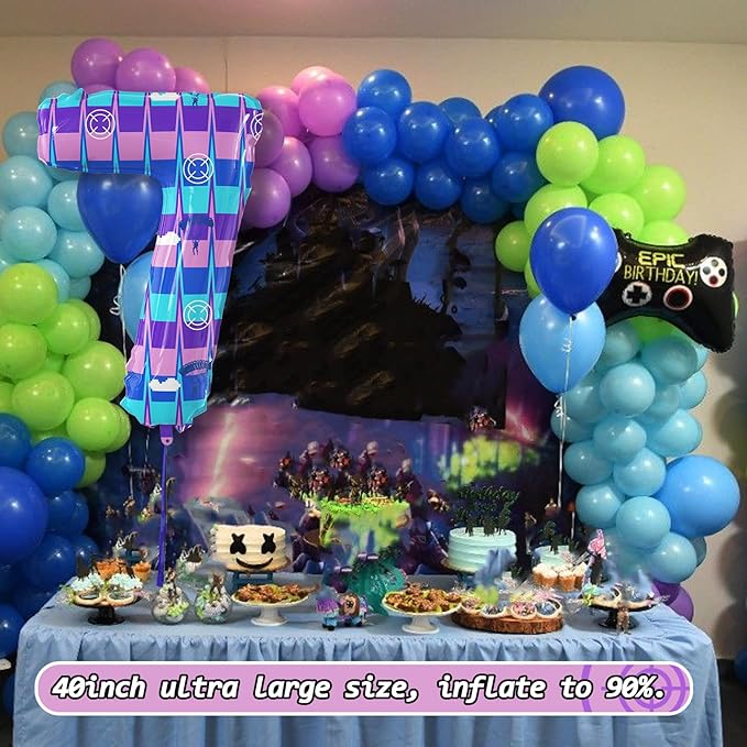 40 Inch Video Game Theme Number 7 Balloons Large Birthday Party Number Balloons Piñata Gaming for Kids Battle Boys Birthday Party Decoration Supplies