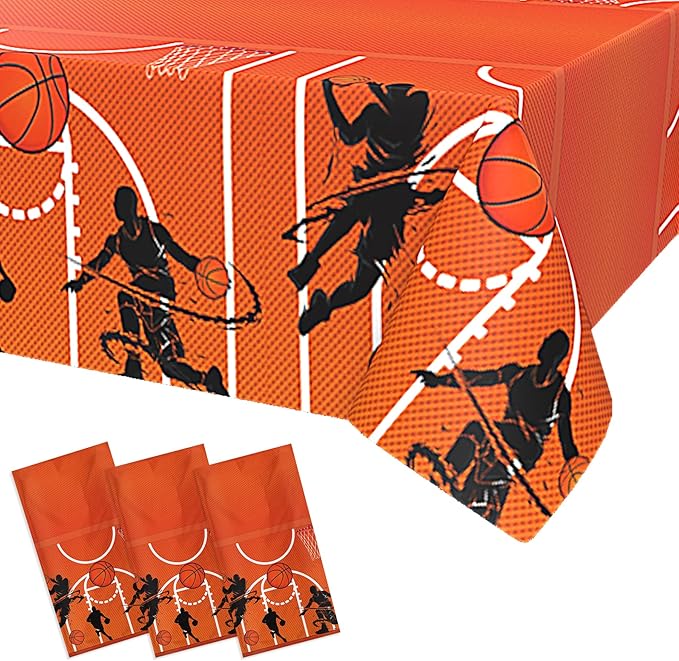 Basketball Tablecloth - 51 x 86 Inch Plastic Table Cover, Party Decorations for Boys Basketball Theme Birthday Party Supplies