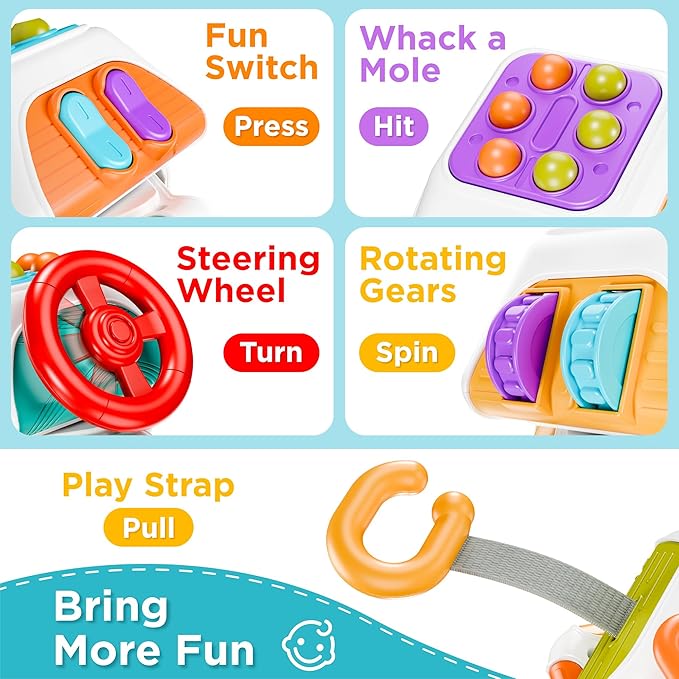 iPlay, iLearn 10 in 1 Baby Busy Board Cube, Montessori Sensory Toy Toddler 1-3, Infant Carseat Plane Travel Game, Kid Education Learning Activity, Birthday Gift 9 10 12 18 Month 1 2 Year Old Boy Girl